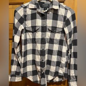 Filson Scout Button Down Plaid Flannel Shirt Black & Grey Size XS Women's